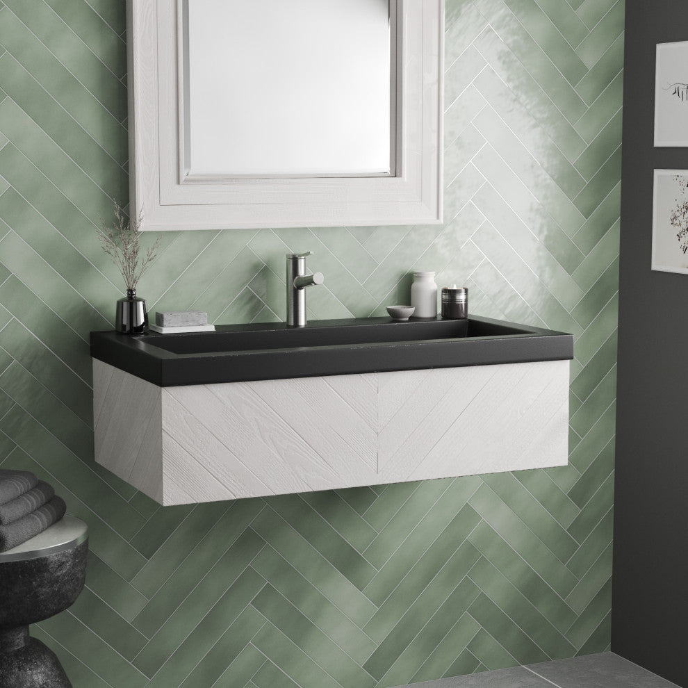 Vintner's Floating Bathroom Vanity, Blanc