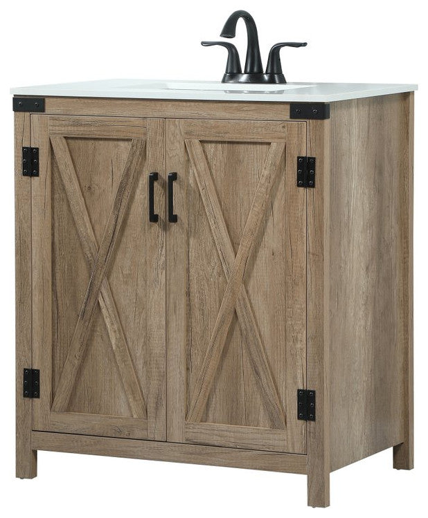 Home Living 19" Farmhouse Natural Oak-Light Bathroom Vanity