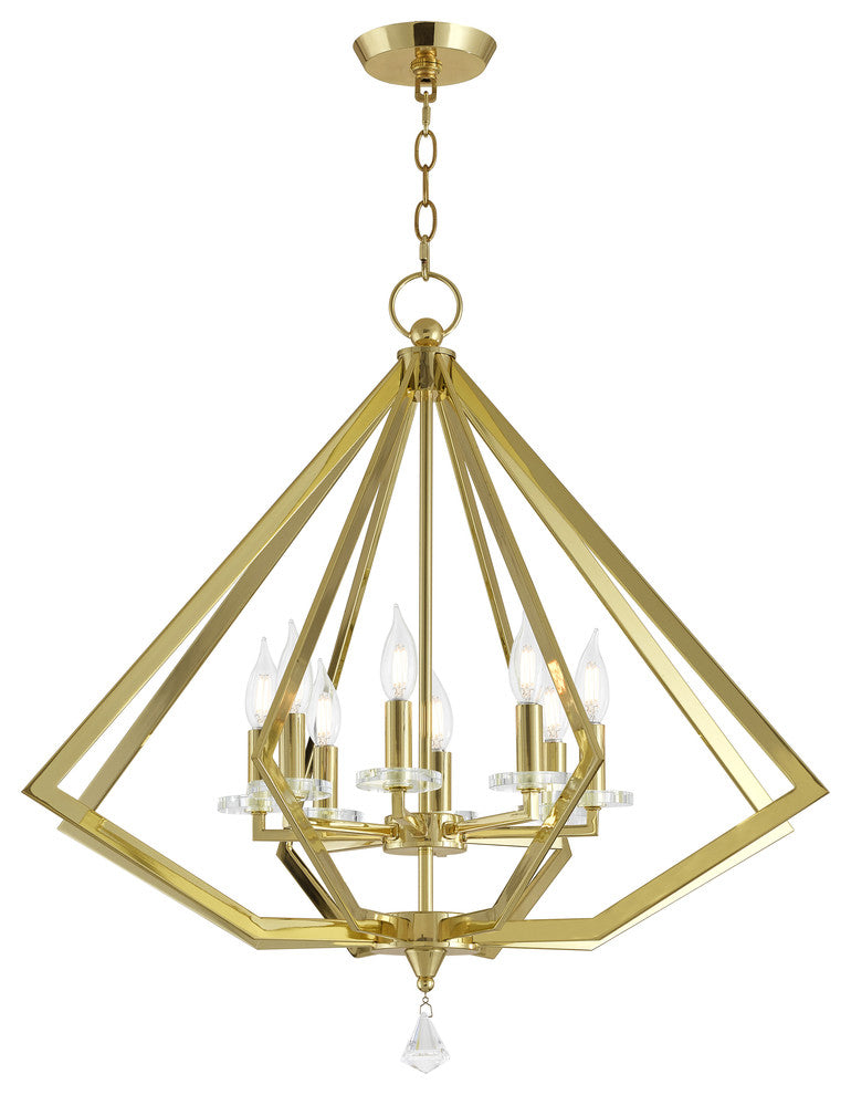 8 Light Chandelier, Polished Brass