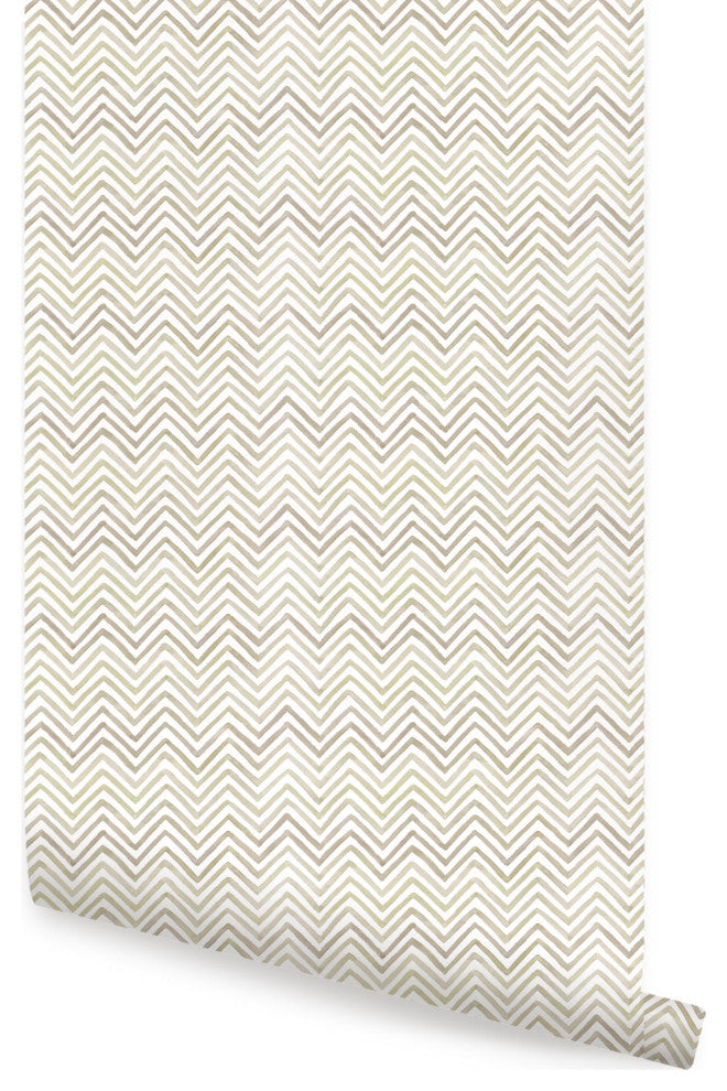 Watercolor Chevron Peel and Stick Vinyl Wallpaper, Olive Brown, 24"w X 60"h