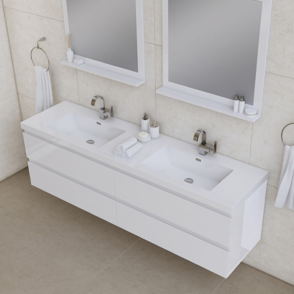 Paterno 72" Double Wall Mounted Bathroom Vanity With Sink, White