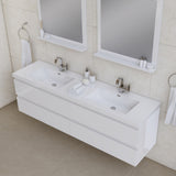 Paterno 72" Double Wall Mounted Bathroom Vanity With Sink, White