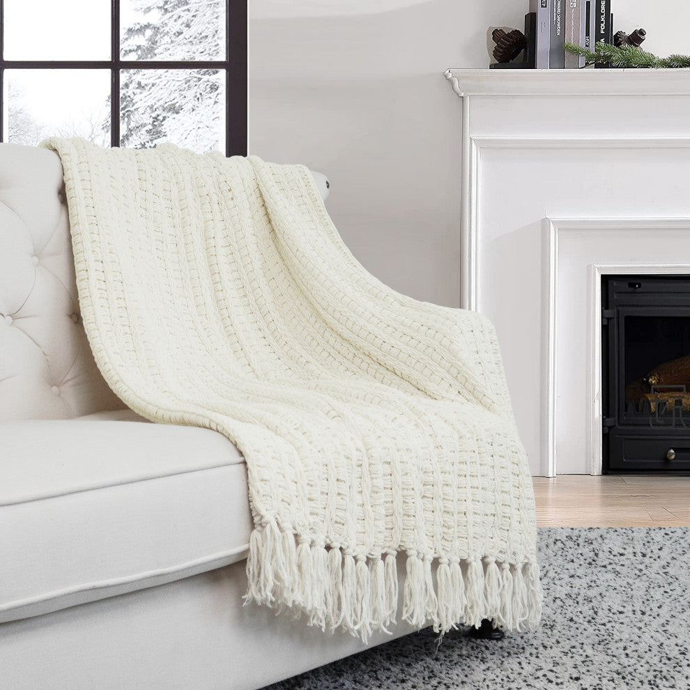 Space Yarn Knitted Throw, String Ivory, 60" X 80"