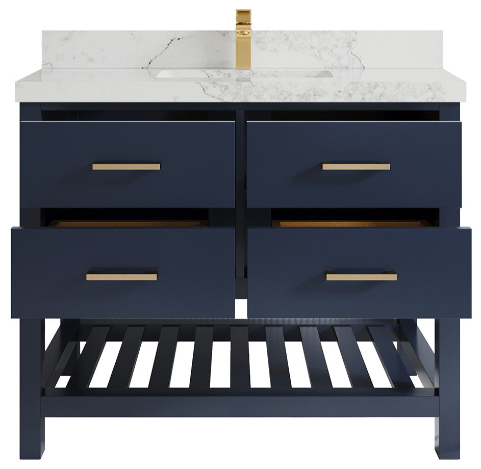 Parker 42 Single Sink Bath Vanity in Navy Blue  2" Calacatta Nuvo