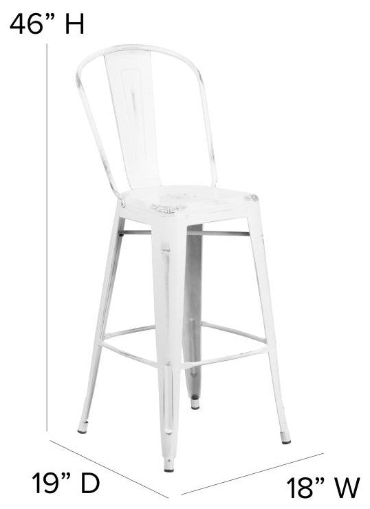 Carly Commercial Grade 30" High Metal Indoor-Outdoor Bar Stool, White/Gray
