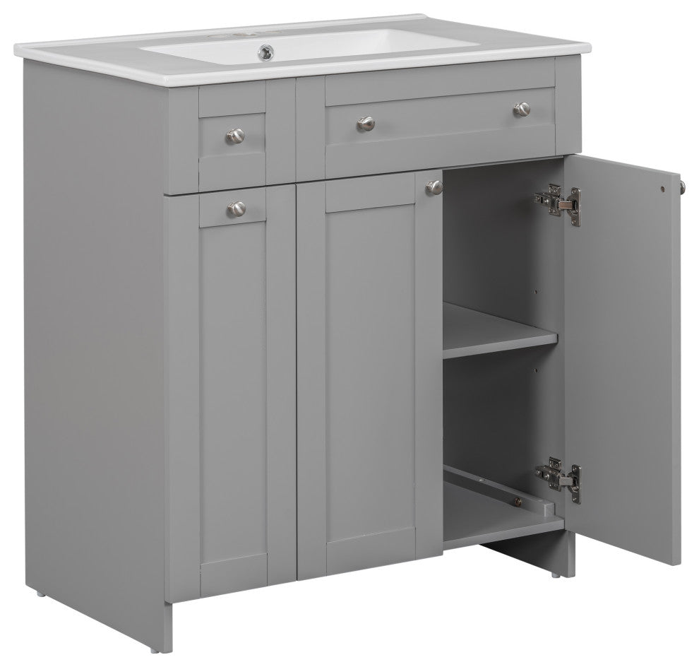 30 Inch MDF Freestanding Bathroom Vanity Set with Ceramic Sink, Grey