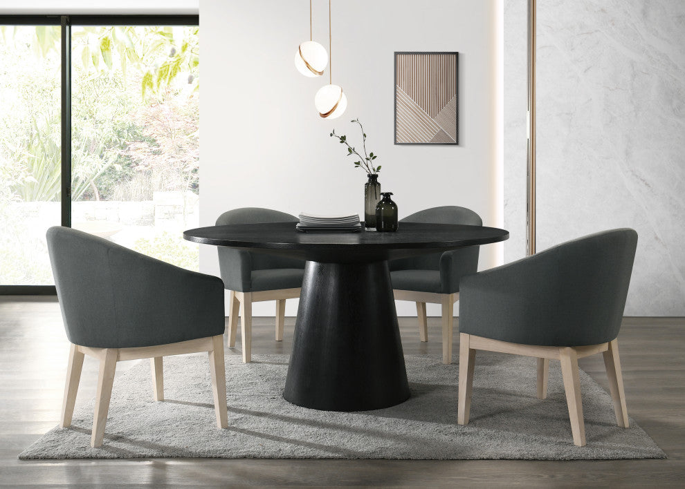 Jasper Ebony Black 5 Piece 59"W Round Dining Table Set With Gray Chair