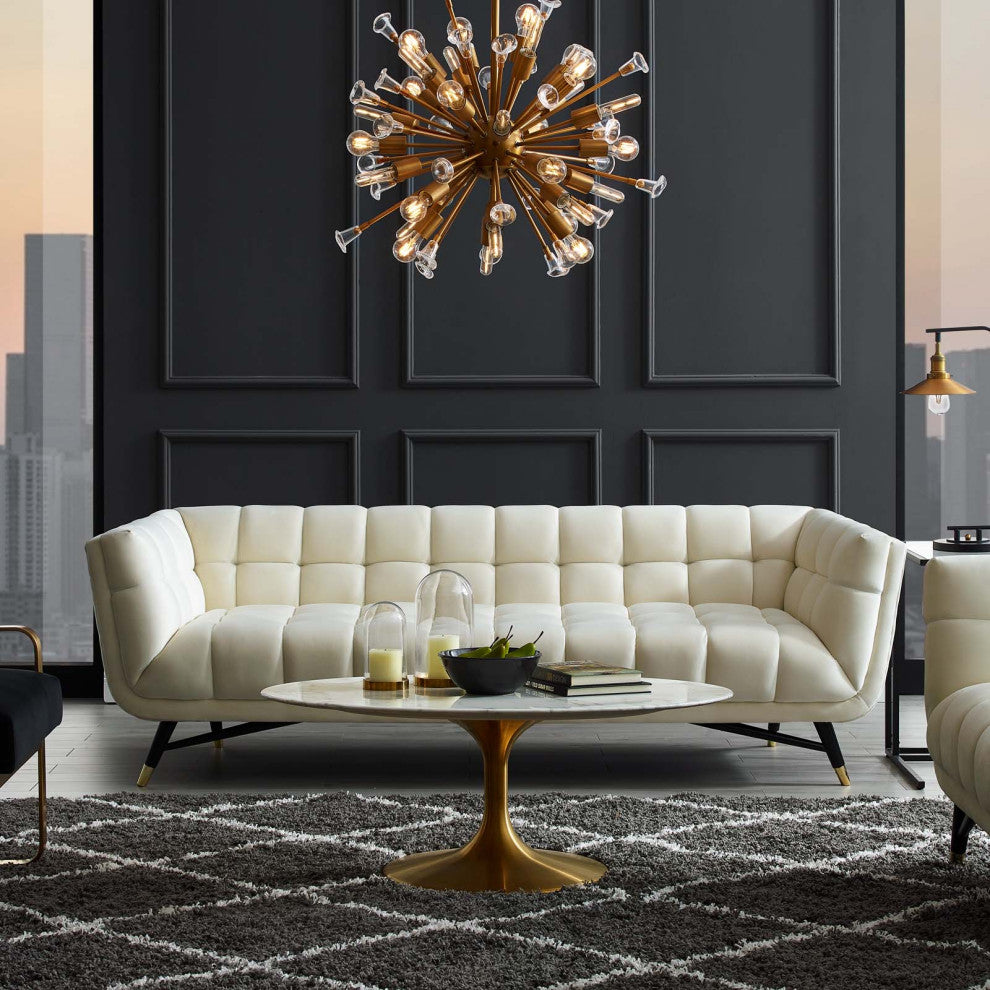 Adept Upholstered Velvet Sofa, Ivory