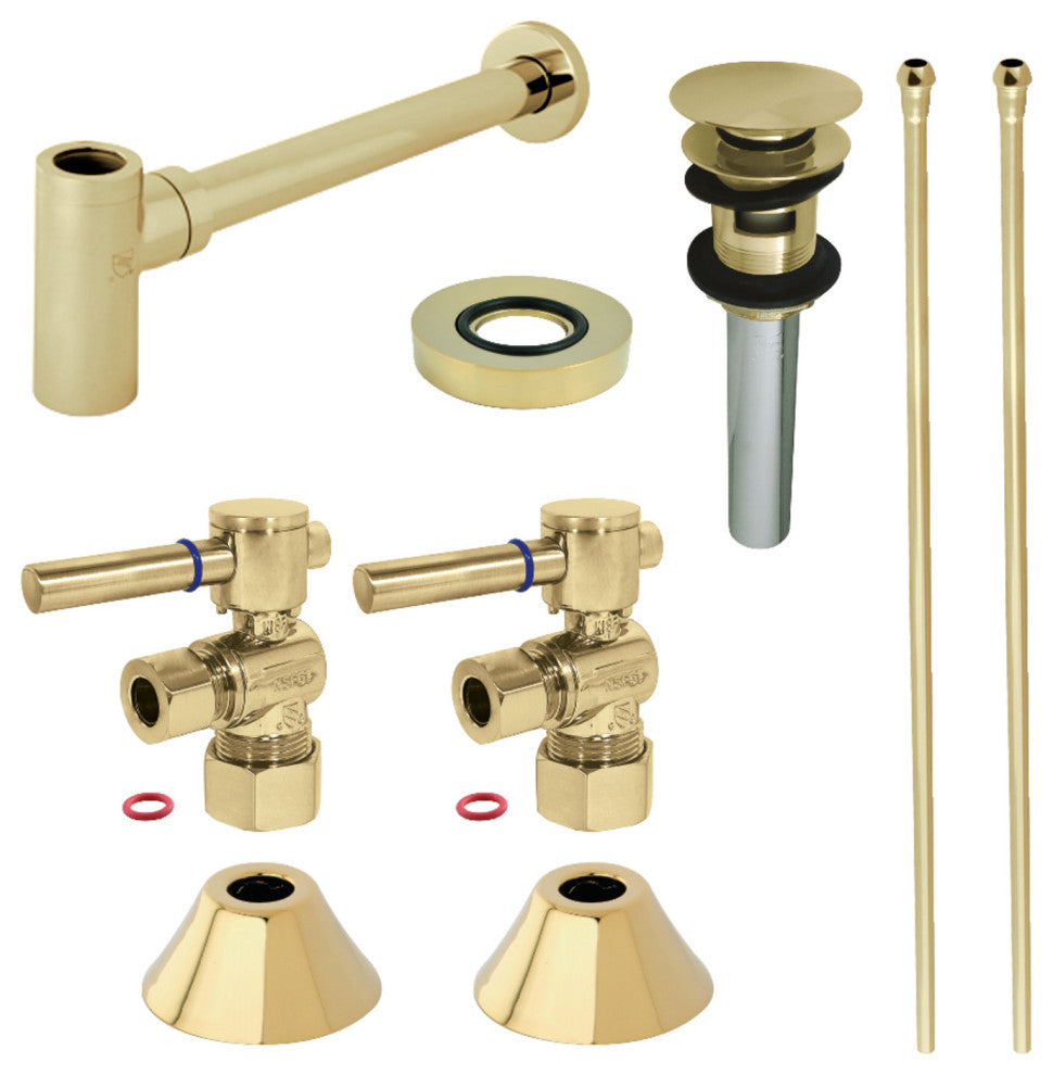 Plumbing Sink Trim Kit, Bottle Trap and Overflow Drain, Polished Brass