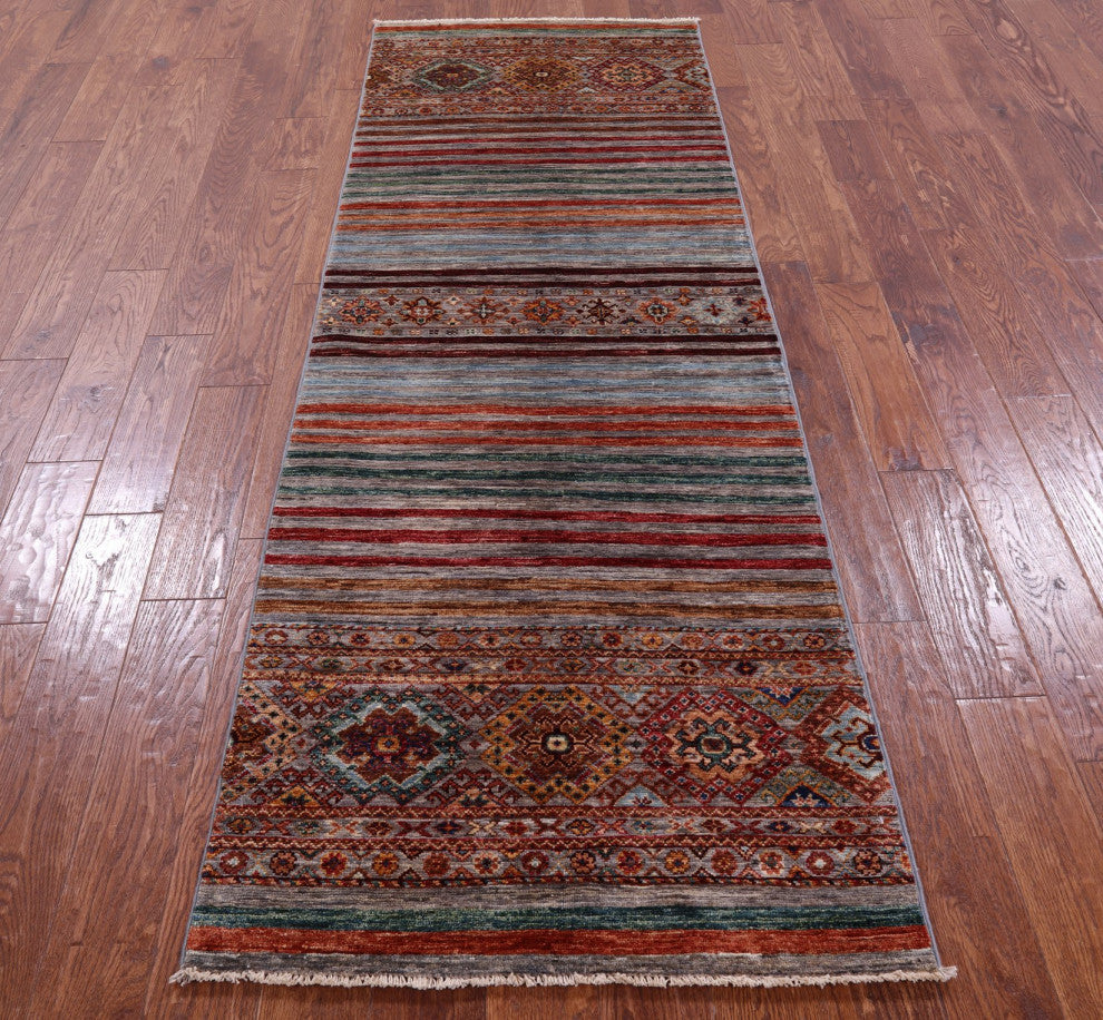 2' 10" X 8' 7" Runner Khorjin Super Kazak Handmade Wool Rug - Q12575