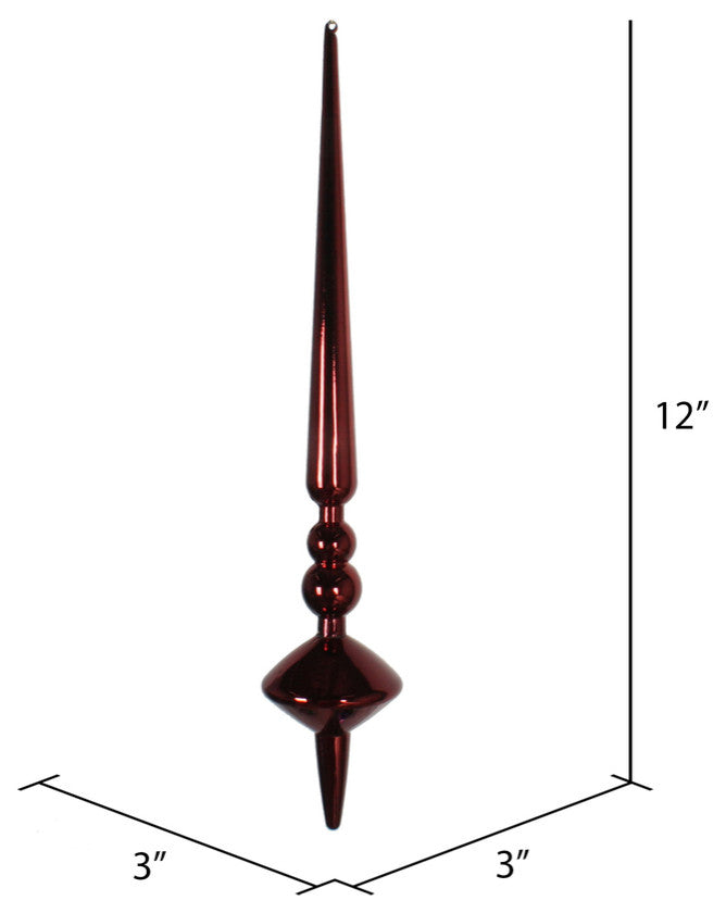 Vickerman M183365S 12" Burgundy Shiny Cupola Finial Ornament, Pack of 3