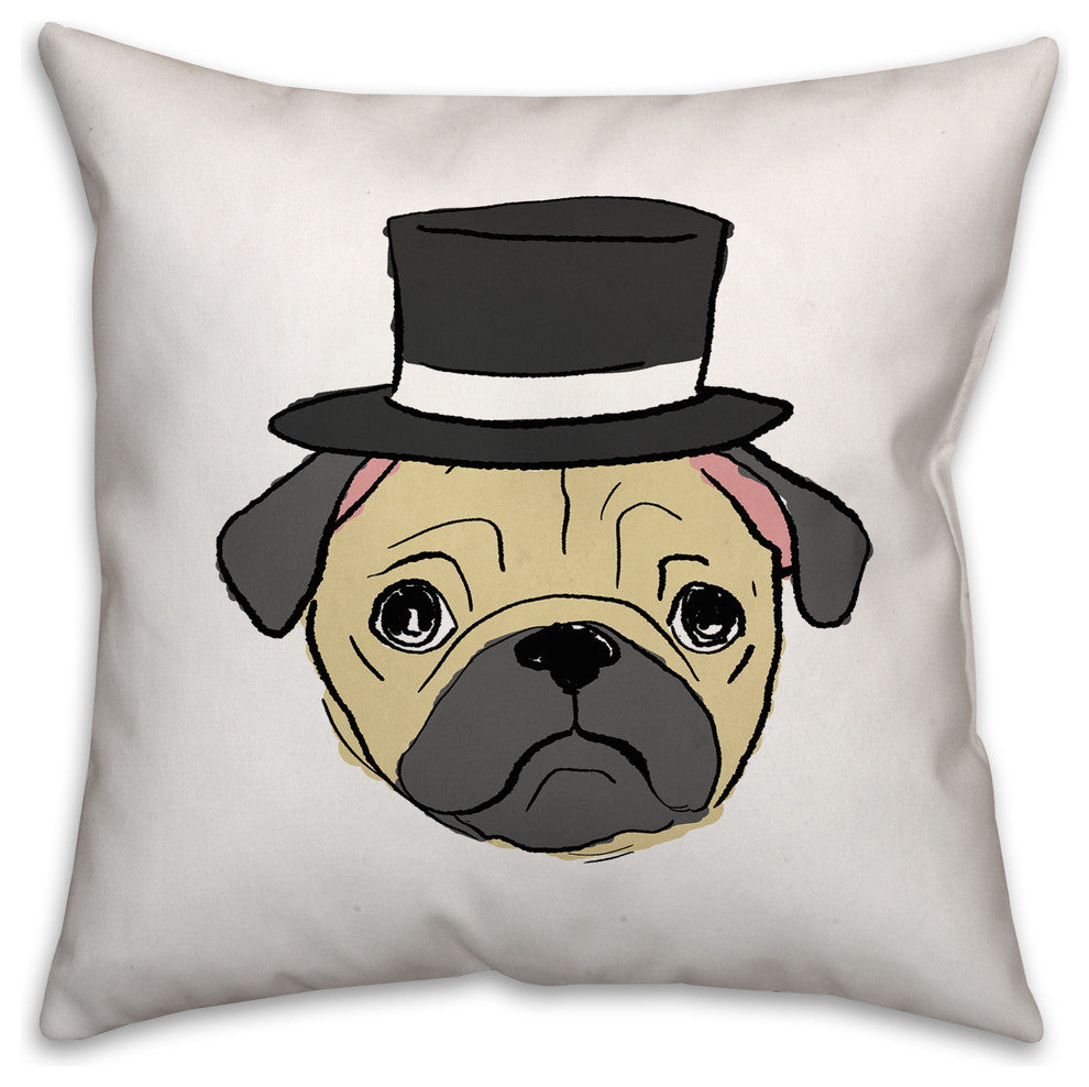 Pug with Top Hat 16x16 Spun Poly Pillow