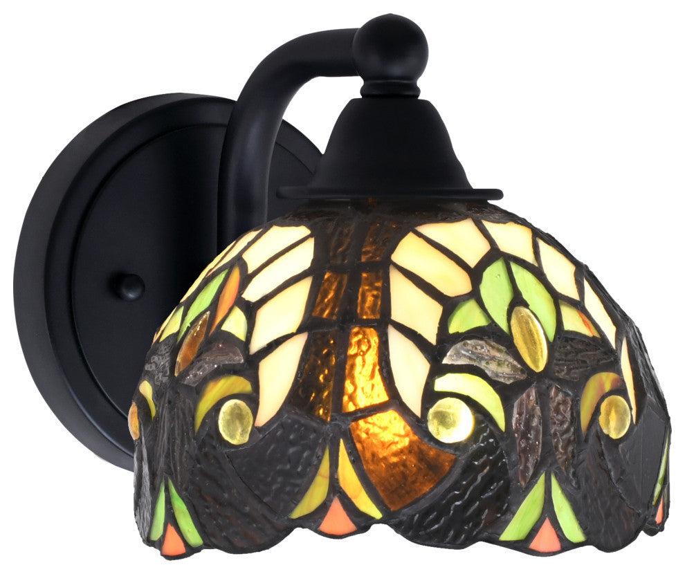 Paramount 1-Light Wall Sconce, Matte Black, 7" Ivory Cypress Art Glass