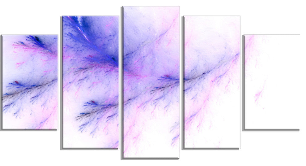 Bright Blue Veins of Marble, Contemporary Wall Art Canvas, 60"x32", 5 Panels