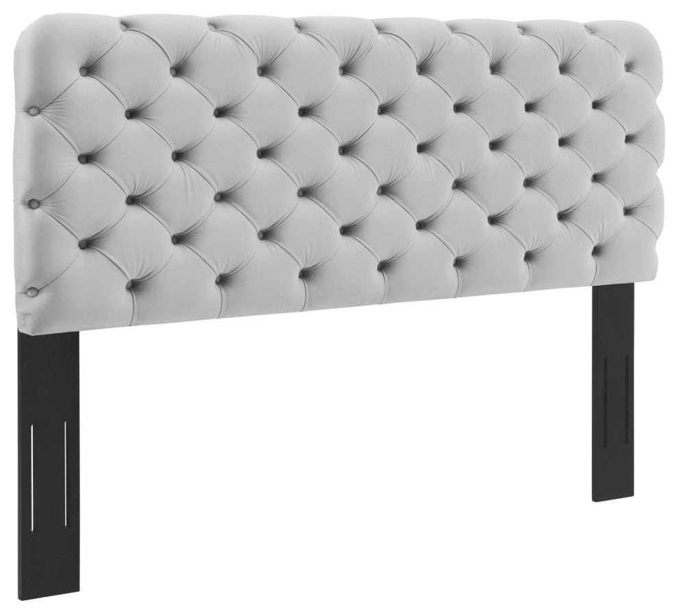 Lizzy Tufted Twin Performance Velvet Headboard-Light Gray