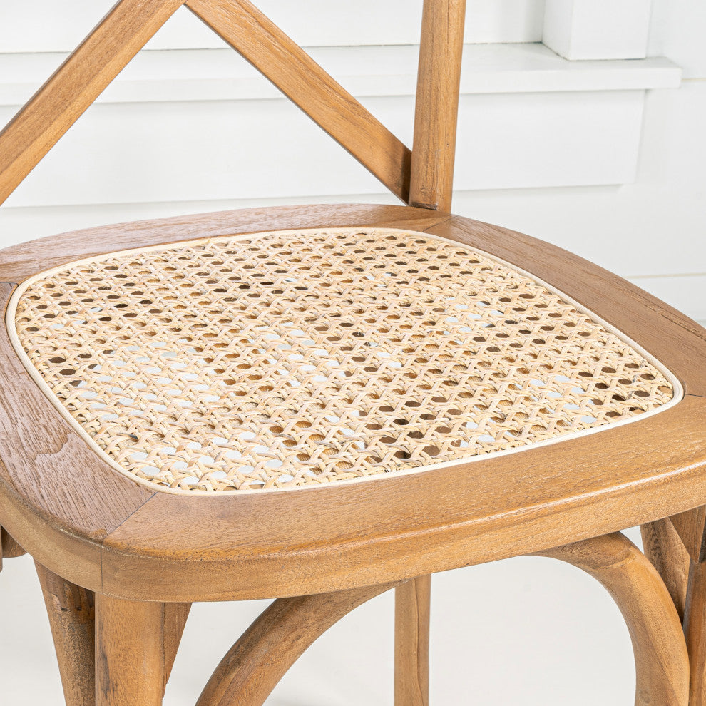 Cassis Classic Traditional X-Back Wood Rattan Dining Chair, Set of 2