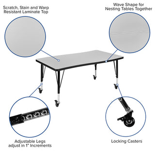 Mobile 76" Oval Activity Table Set with 14" Student Stack Chairs, Grey