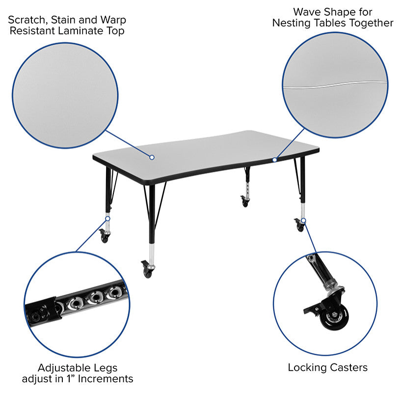 Mobile 76" Oval Activity Table Set with 14" Student Stack Chairs, Grey