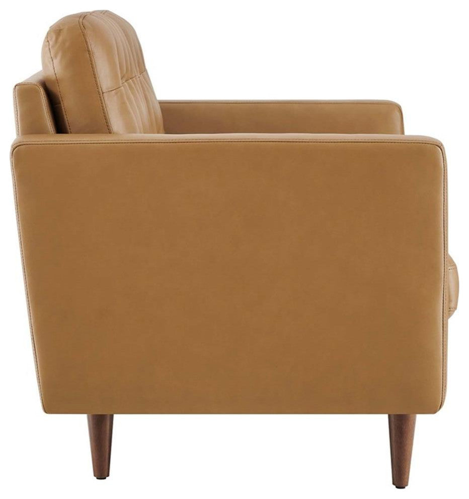 Modway Exalt Modern Style Tufted Vegan Leather Loveseat in Tan