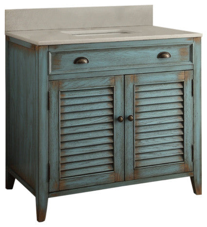 36" Distress Blue Abbeville Bathroom Sink Vanity and Mirror CF-28884BU-MR-BS