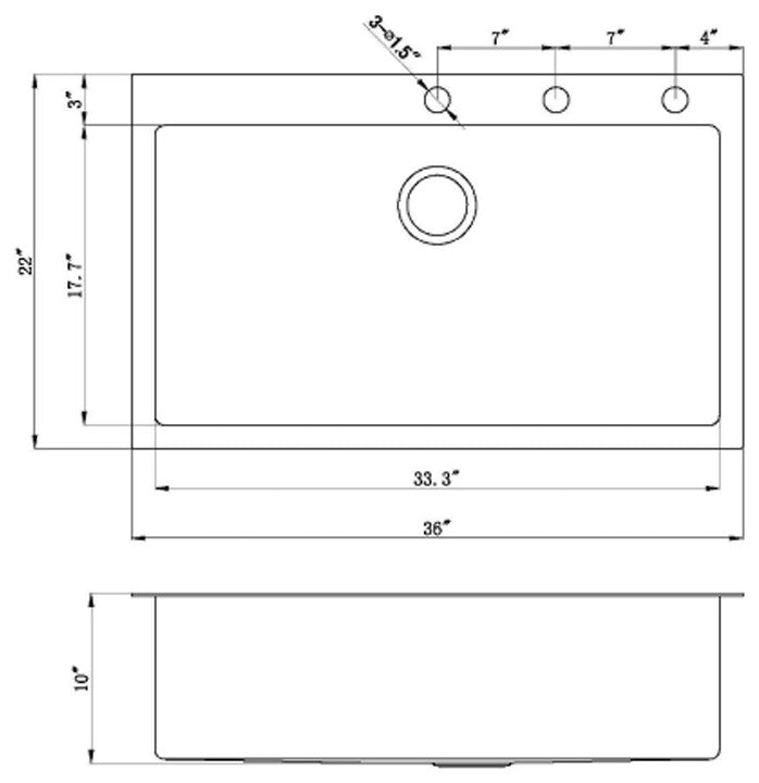 36" Topmount 16 Gauge Single Bowl, Sink With Faucet and Strainer