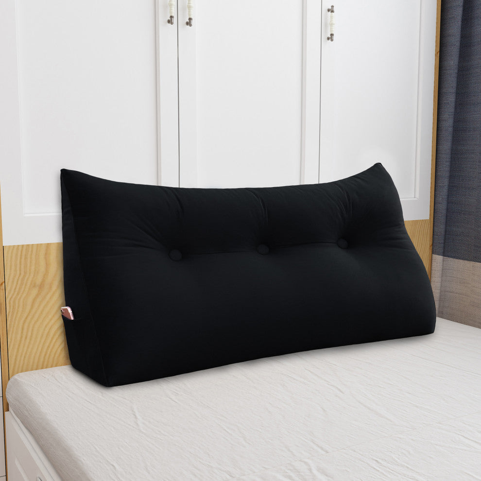Bed Wedge Pillow Back Rest Support, Black Velvet, 39x20x8