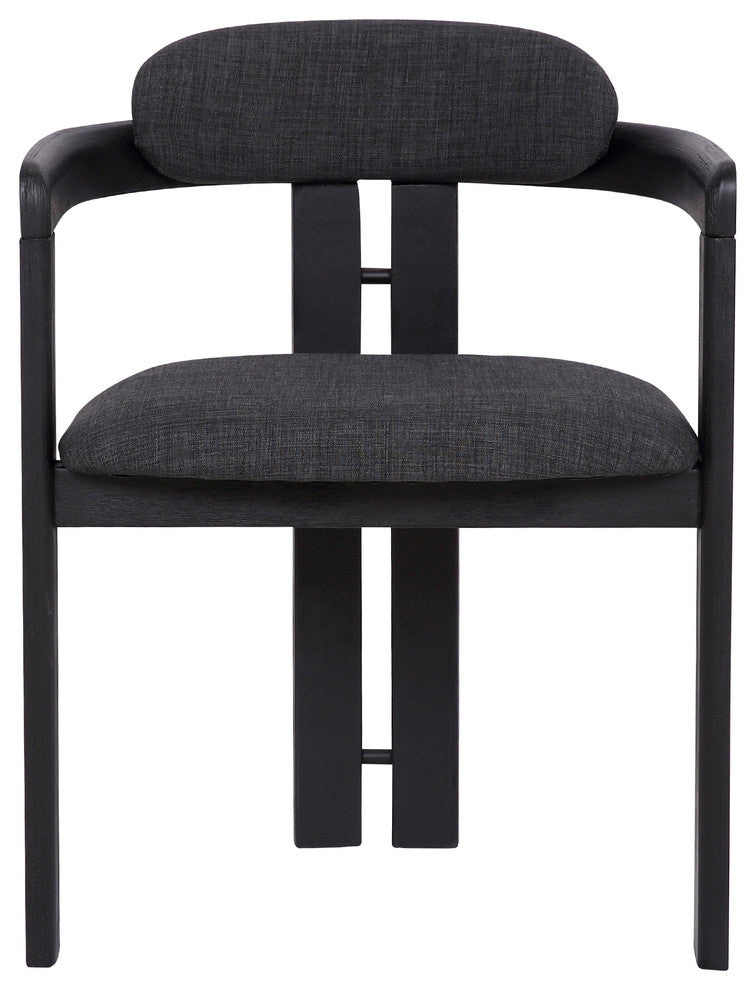Jazmin Contemporary Dining Chair, Walnut Wood Finish & Charcoal Fabric, Set of 2, Black Brush Wood Finish