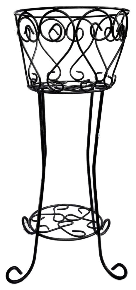 Wrought Iron Round Scroll Standing Floor Planter 30" Classic Vintage Style