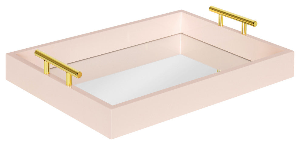Lipton Decorative Wood Tray With Metal Handles, Pink/Mirror