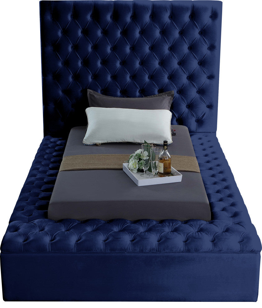 Bliss Velvet Upholstered  Bed, Navy, Twin