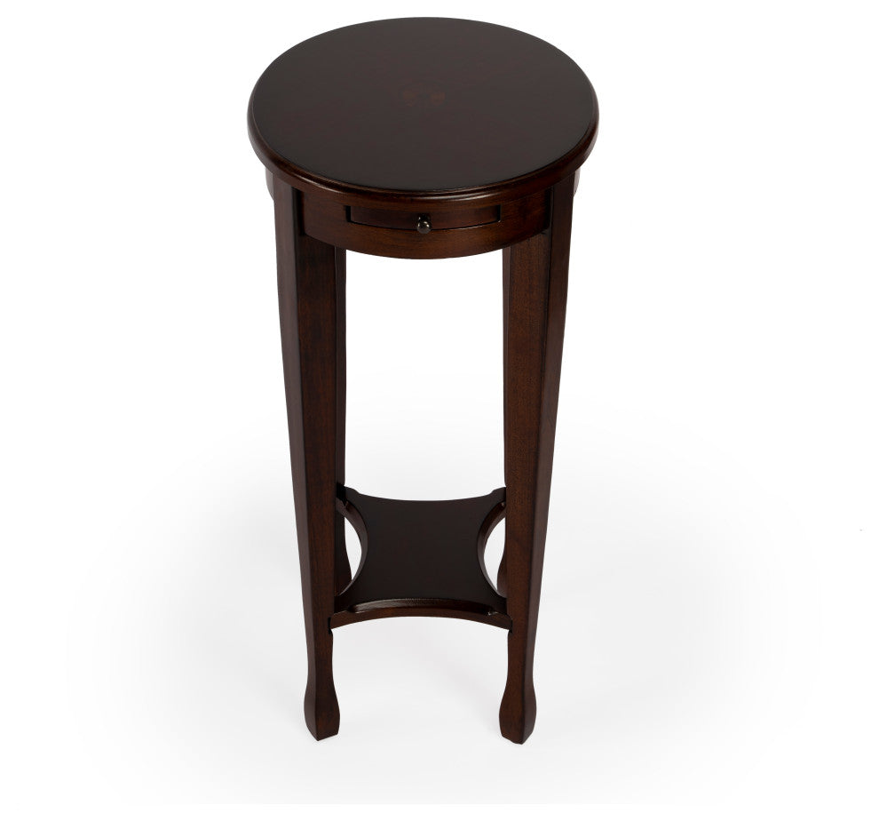 Butler Arielle Yellow Round Accent Table, Chestnut Burl
