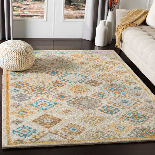 Surya Tabriz TBZ-1000 8'x10' Rug, Teal/Khaki/Dark Brown/Wheat/Taupe/Medium Gray