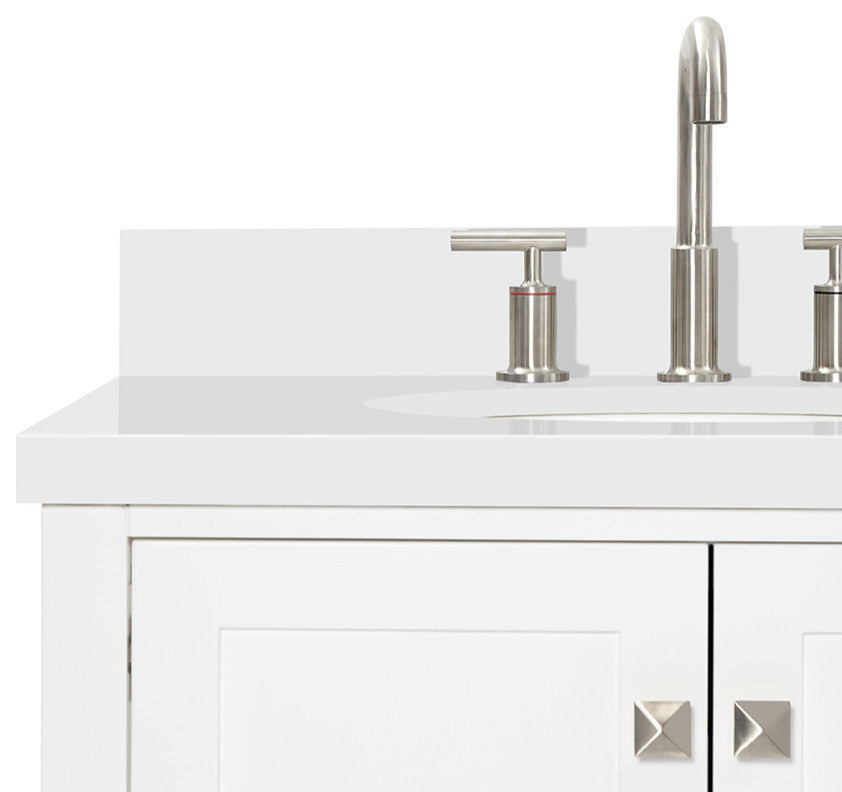ARIEL Cambridge 73" Double Oval Sink Bathroom Vanity White with Quartz Top