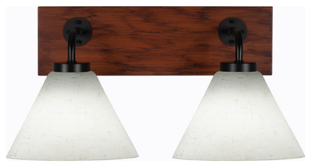 Oxbridge 2-Light Bath Bar, Matte Black & Painted Wood-look Metal/White Muslin