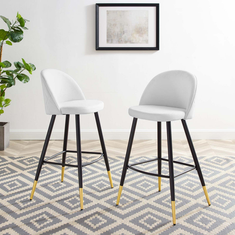 Bar Stool Chair Barstool, Set of 2, Fabric, Metal, White, Modern, Bar Pub Bistro