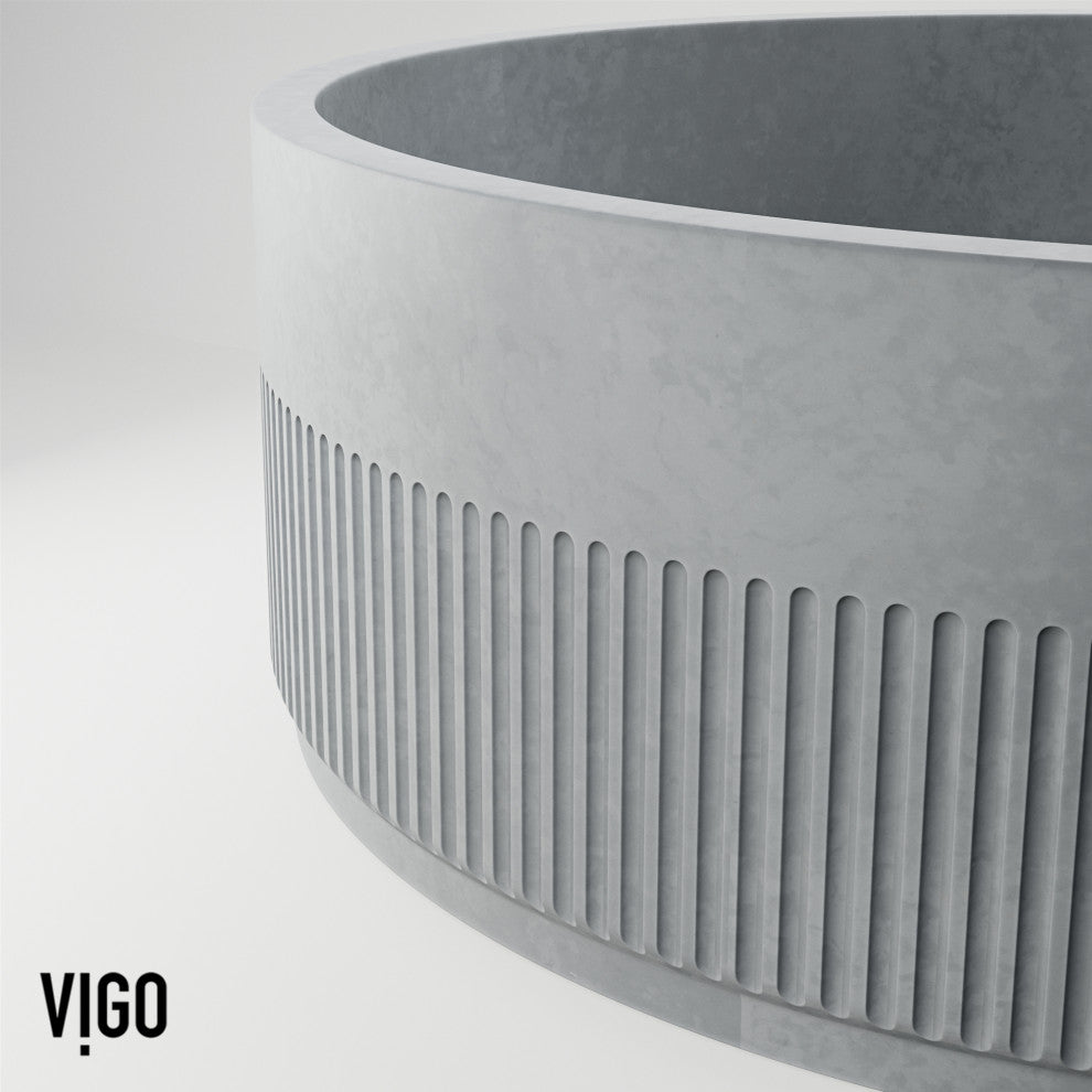 VIGO Cypress 16"L x 16"W x 5"H Concreto Stone Round Bathroom Vessel Sink
