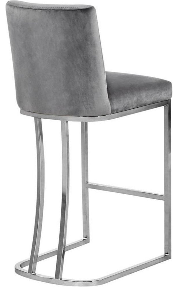 Home Square 3 Piece Silver Metal Base Velvet Counter Height Stool Set in Gray