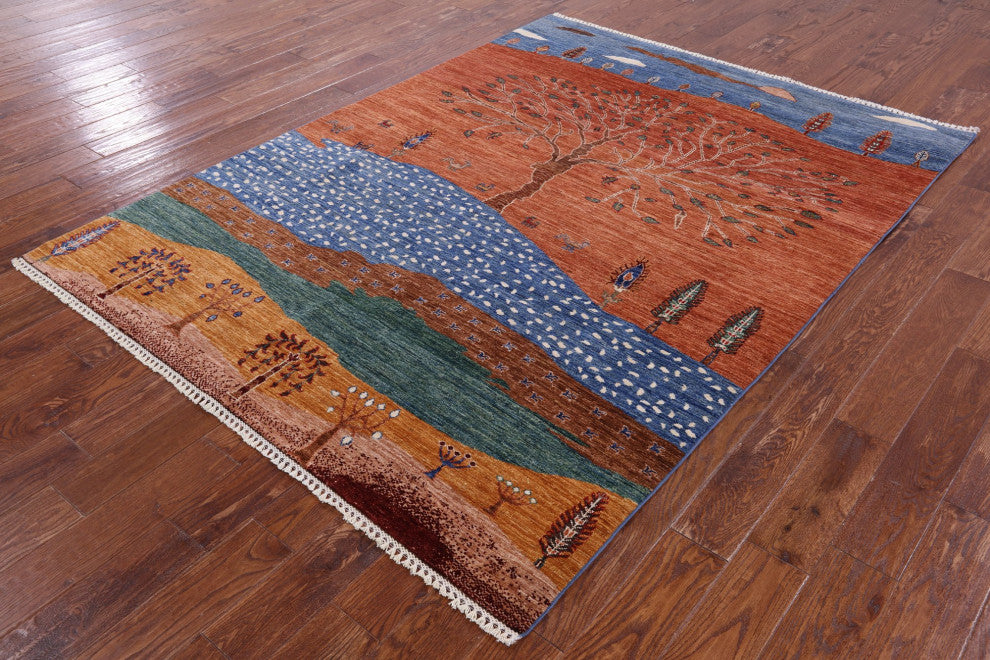 5' 11" X 8' 0" Hand-Knotted Persian Gabbeh Tribal Rug Q9562