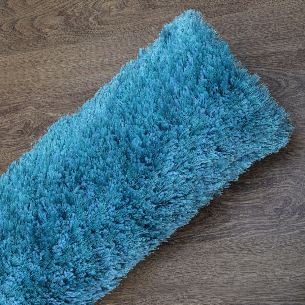 HAND TUFTED SHAG POLYESTER ECO-FRIENDLY AREA RUG,Turquoise White Color,Geometric