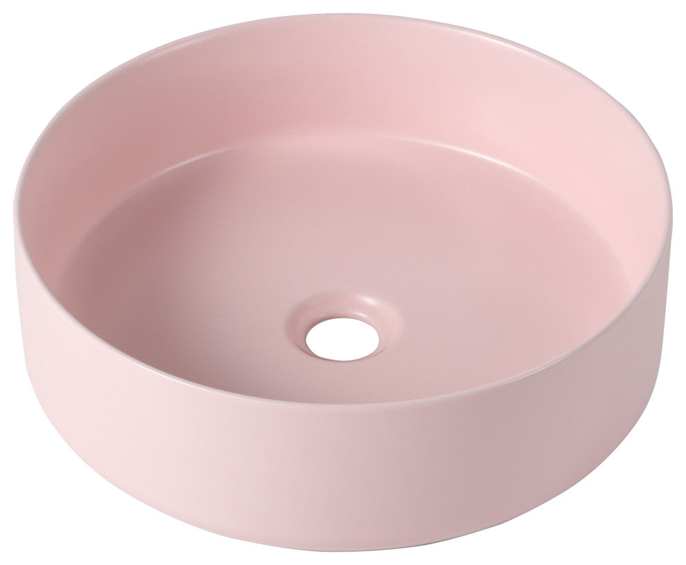 15.7 in Round Bathroom Ceramic Vessel Sink, Matt Light Pink