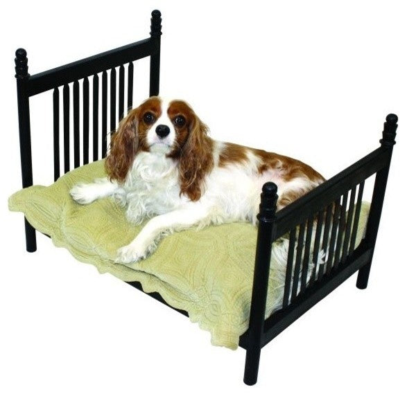 Antique-Style Black Iron Dog Pet Bed, Metal Slat Frame