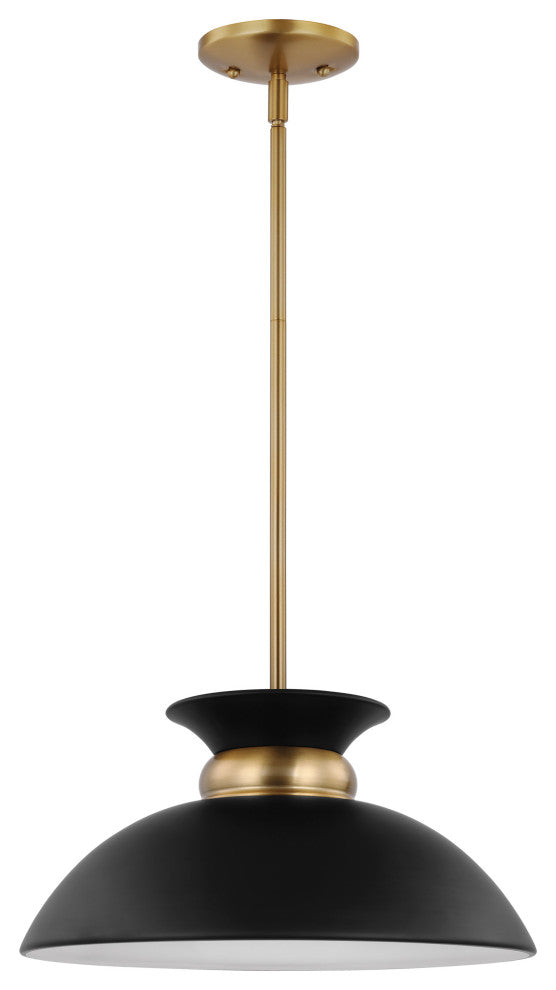 Perkins 1-Light Small Pendant, Matte Black With Burnished Brass
