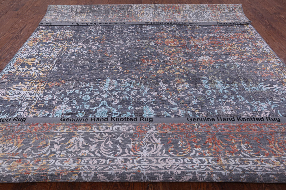 8' 11" X 11' 11" Modern Handmade Wool and Silk Rug Q8706
