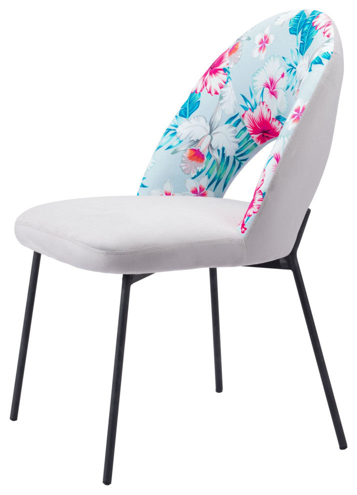 Dining Chair, Set of 2, Steel Metal, Fabric, Gray, Black, Cafe Bistro
