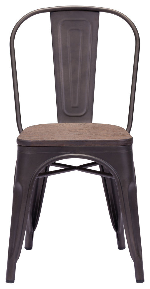 Set of Two Rustic Bistro Black and Brown Dining Chairs