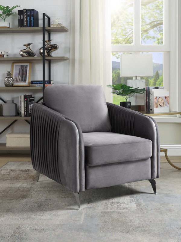 Hathaway Velvet Modern Chic Accent Armchair, Gray