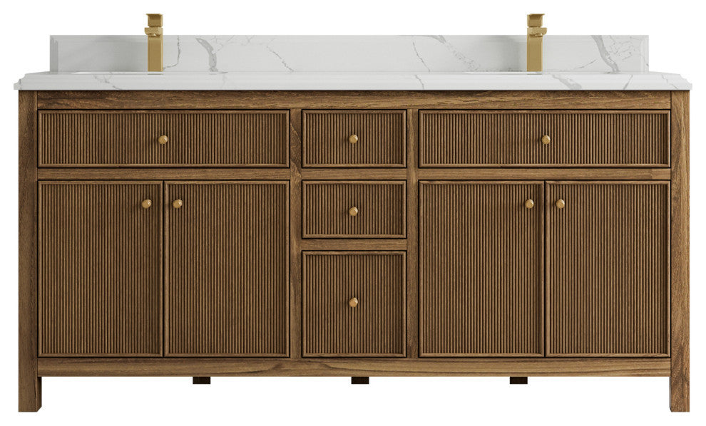 Sonoma Teak 72 Double Sink Bath Vanity in Dark Natural with 2" Calacatta Laza