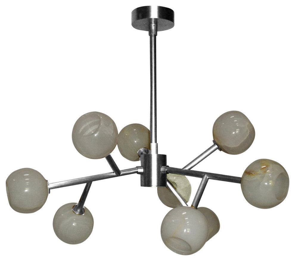 9-Light Onyx Orb Chandelier, Polished Nickel
