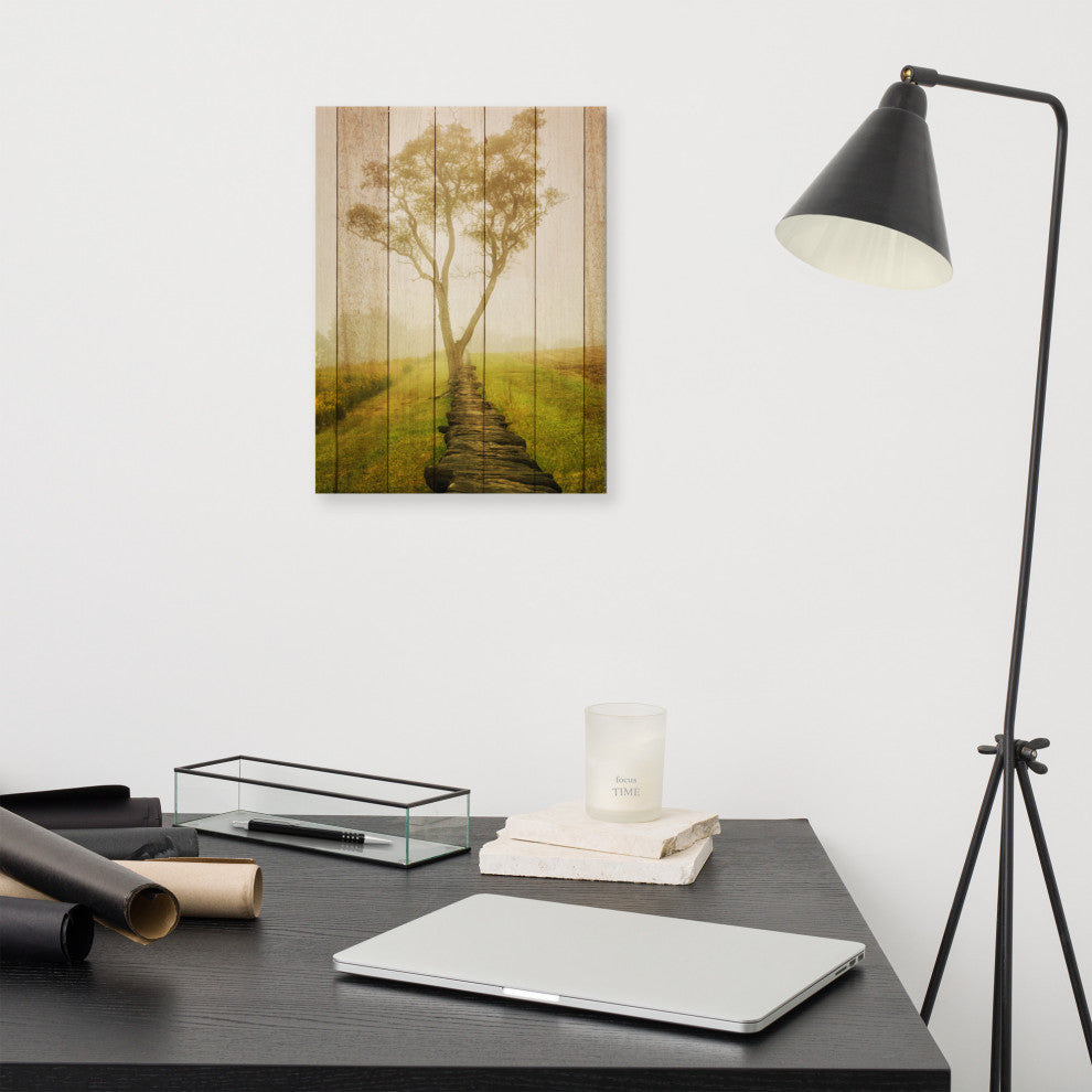 Faux Wood Calming Morning Landscape Photo Canvas Prints, 12" X 16"