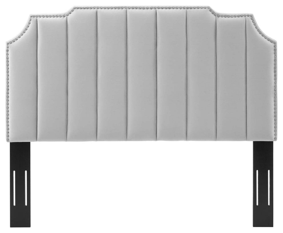 Headboard, King Size, Velvet, Light Gray, Modern Contemporary, Bedroom